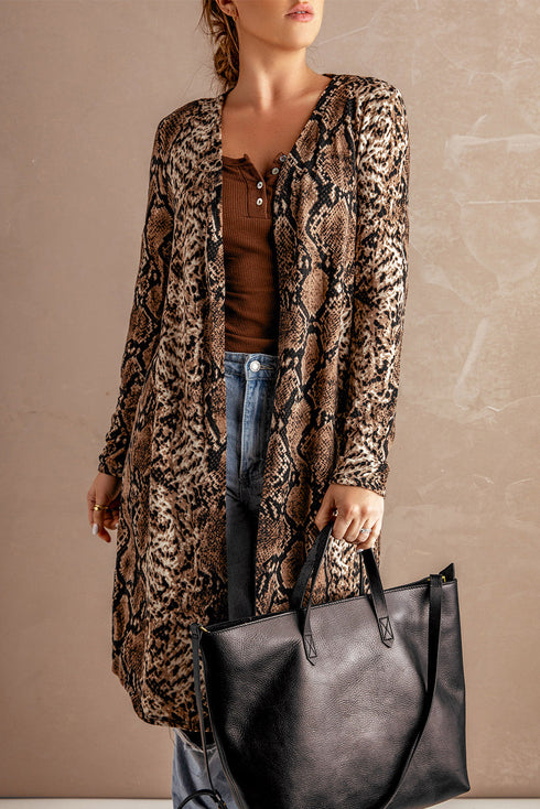 Print Colorblock Long Cardigan